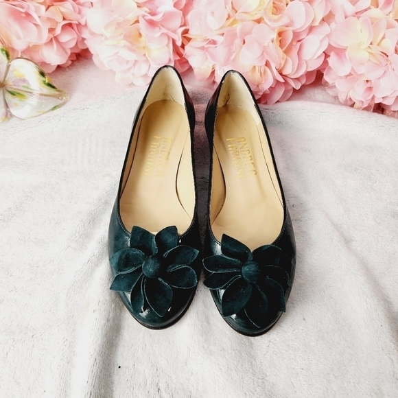 𝅺andrea Fabiani Green Suede Flats Italian Leather Sz: 37.5 - Picture 1 of 7